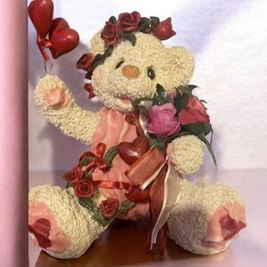Source Unknown Teddy Bear with Red and Pink Floral Accents
